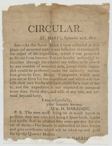 Cartaz de recrutamento para a guerra de 1812